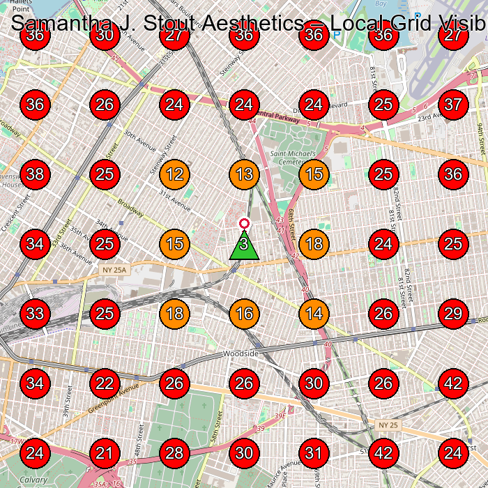 Samantha J. Stout Aesthetics GeoGrid visibility map for Facial Spa in Long Island City